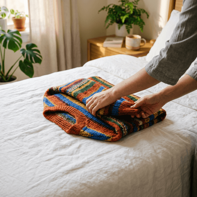 Colorful sweater being folded